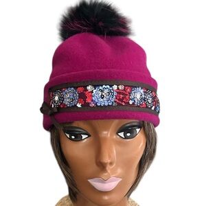 Uno Alla Volta Mia Magenta Italian Wool Cap Handcrafted Made In Italy OS